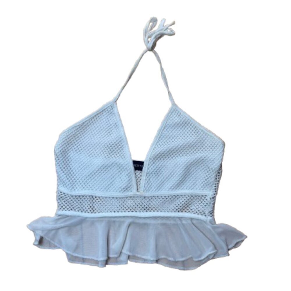 PRETTY LITTLE THING Mesh Netting Halter Crop Top with Ruffle Size 2 / Small
